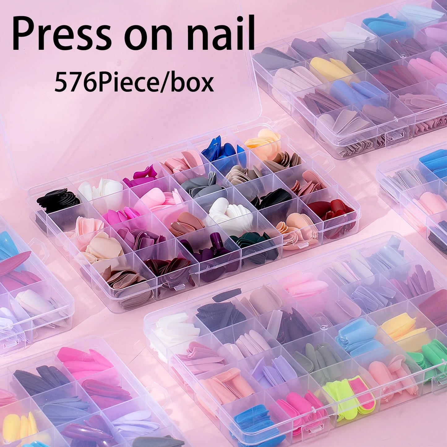 576 Pcs Nail Box Coffin Shapes 24 Colors