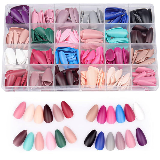 576 Pcs Nail Box Coffin Shapes 24 Colors